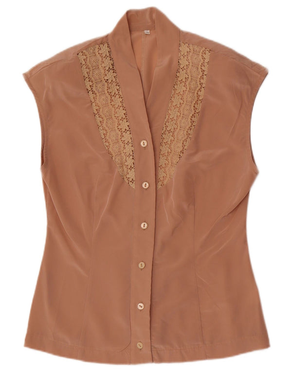 Vintage Womens Sleeveless Shirt Blouse IT 42 Medium Beige Floral