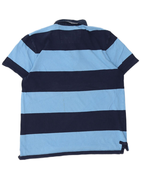 Crew Clothing Mens Graphic Rugby Polo Shirt Large Blue Striped Cotton