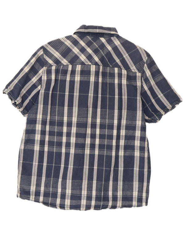 Fat Face Mens Short Sleeve Shirt Large Navy Blue Plaid Cotton