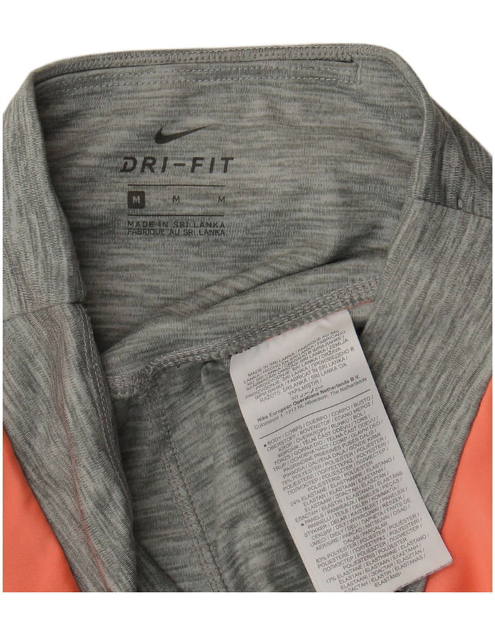 Nike Womens Dri Fit Crop Leggings UK 12 Medium Grey Colourblock Polyester
