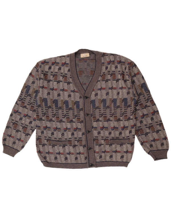 Rodes Mens Cardigan Sweater Medium Grey Geometric Cotton