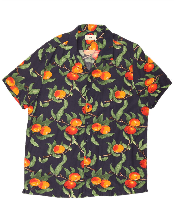 C&A Mens Abstract Pattern Short Sleeve Shirt XL Navy Blue Viscose