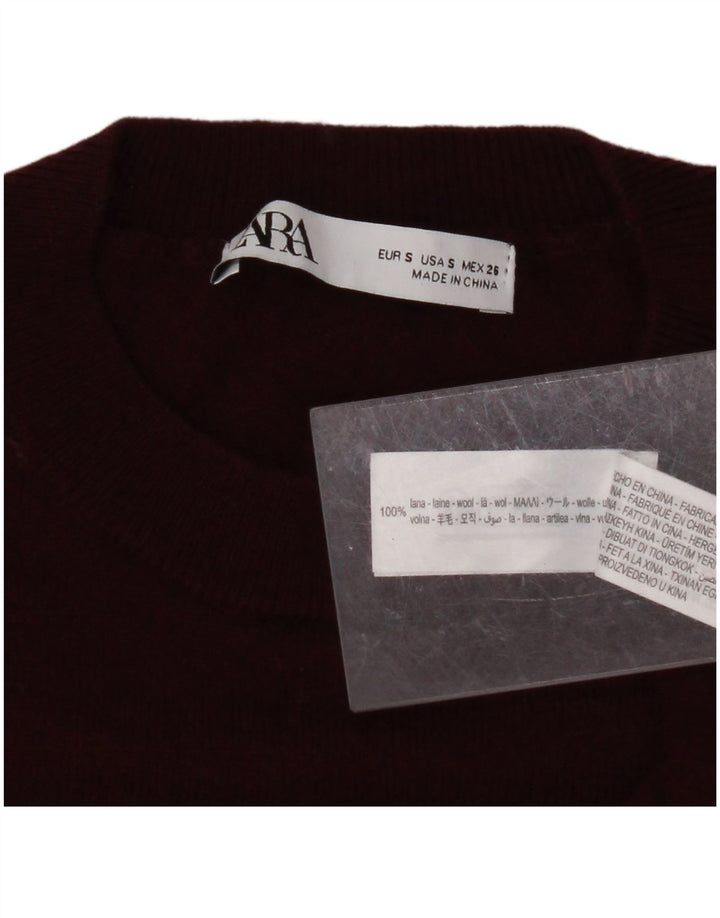 ZARA Mens Crew Neck Jumper Sweater Small Burgundy Wool