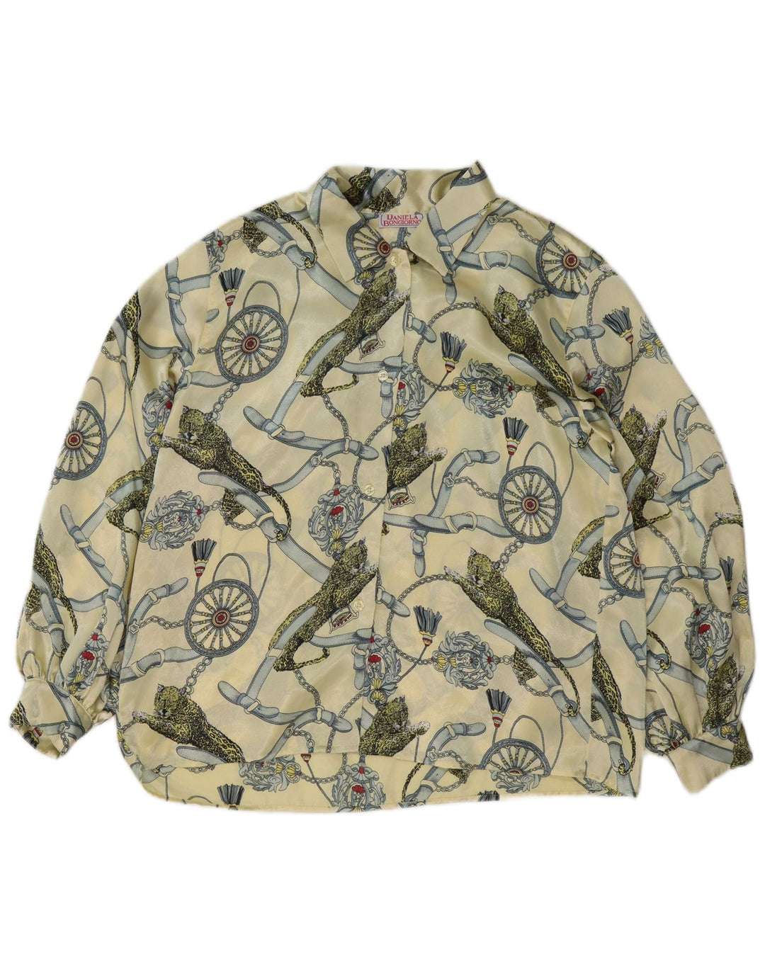 Vintage Womens Graphic Shirt Blouse IT 48 XL Yellow Polyester