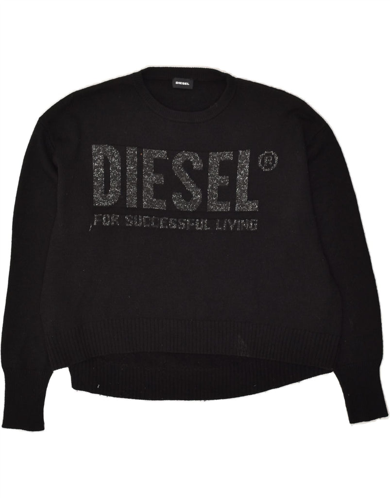 DIESEL Womens Graphic Crew Neck Jumper Sweater UK 16 Large Black Acrylic | Vintage Diesel | Thrift | Second-Hand Diesel | Used Clothing | Messina Hembry 