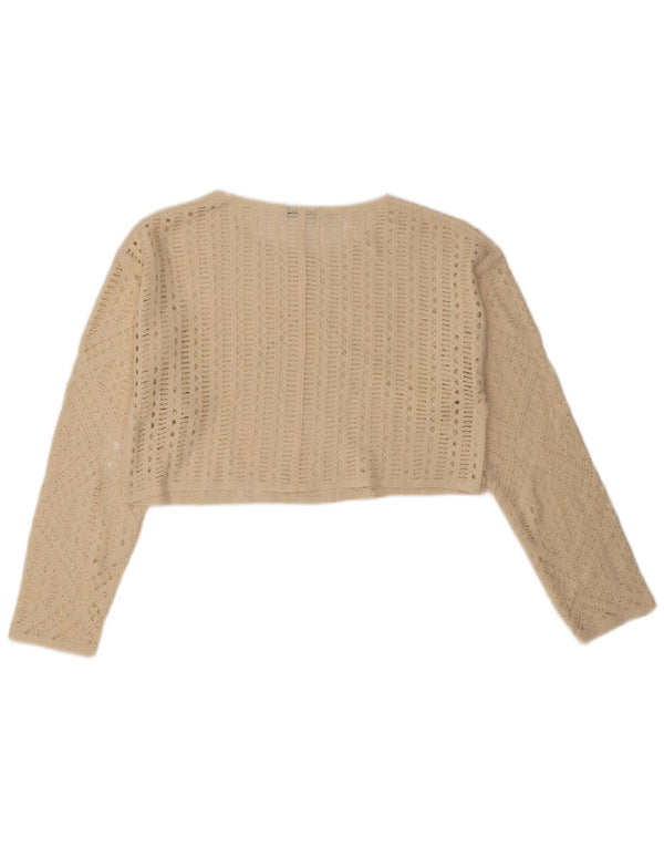 Zara Womens Crop Crochet Boat Neck Jumper Sweater UK 14 Medium Off White