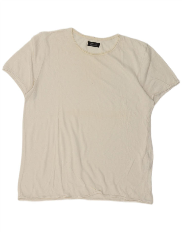 Zara Mens T-Shirt Top Large Off White Cotton