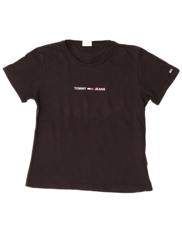 Tommy Hilfiger Womens Short Sleeve Graphic T-Shirt Top UK 12 Medium Black