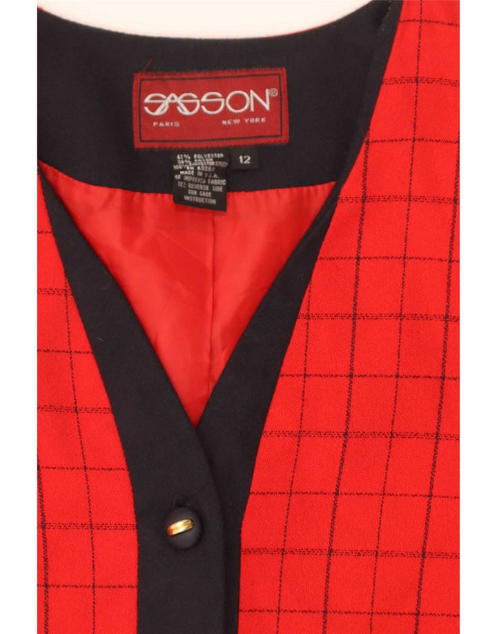 Vintage Womens 4 Button Blazer Jacket US 12 Large Red Check Polyester