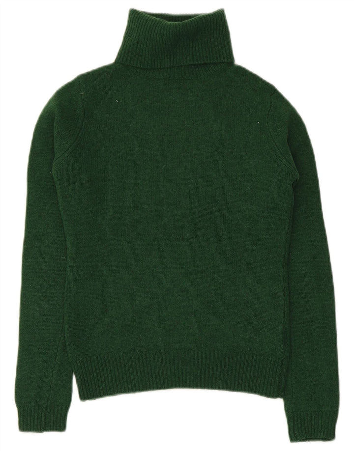 Massimo Dutti Womens Crop Roll Neck Jumper Sweater UK 12 Medium Green Wool