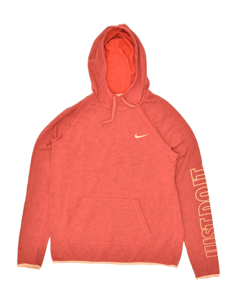 NIKE Womens Dri Fit Graphic Hoodie Jumper UK 14 Medium Red Flecked | Vintage Nike | Thrift | Second-Hand Nike | Used Clothing | Messina Hembry 