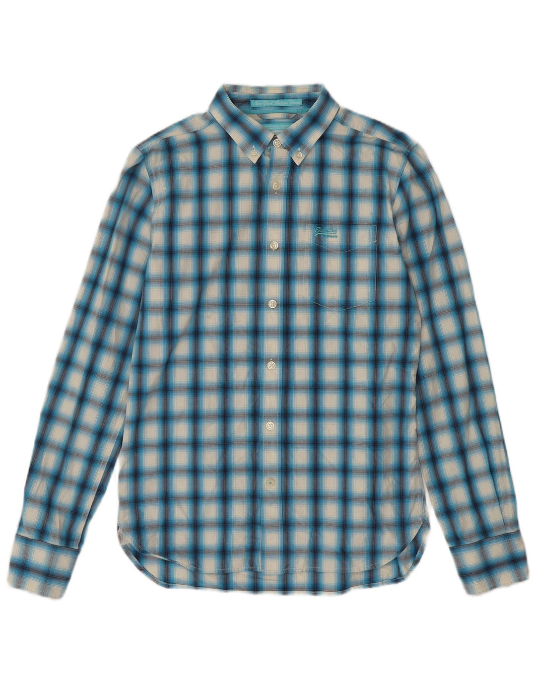 Superdry Mens Shirt Large Blue Check Cotton