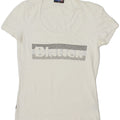 BLAUER Womens Graphic T-Shirt Top UK 10 Small White Cotton Vintage Blauer and Second-Hand Blauer from Messina Hembry 