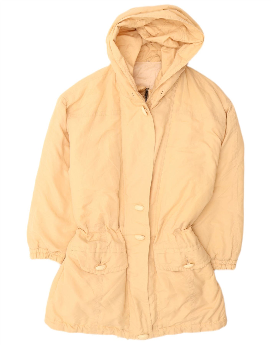 VINTAGE Womens Hooded Padded Coat EU 38 Medium Beige Polyester