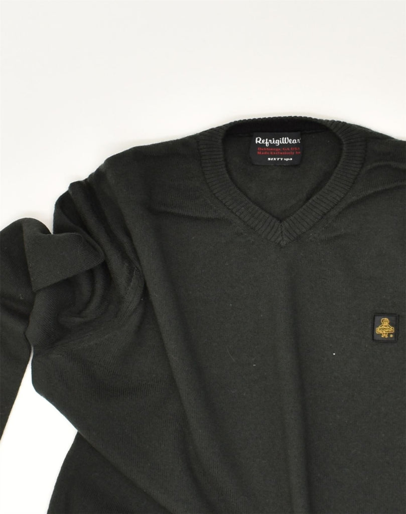 REFRIGIWEAR Mens Sixty spa V-Neck Jumper Sweater Medium Black Wool | Vintage Refrigiwear | Thrift | Second-Hand Refrigiwear | Used Clothing | Messina Hembry 