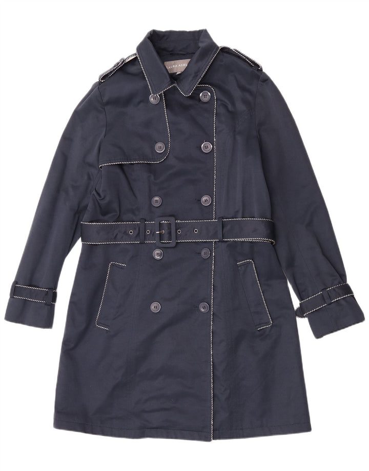 Laura Ashley Womens Double Breasted Trench Coat UK 12 Medium Navy Blue