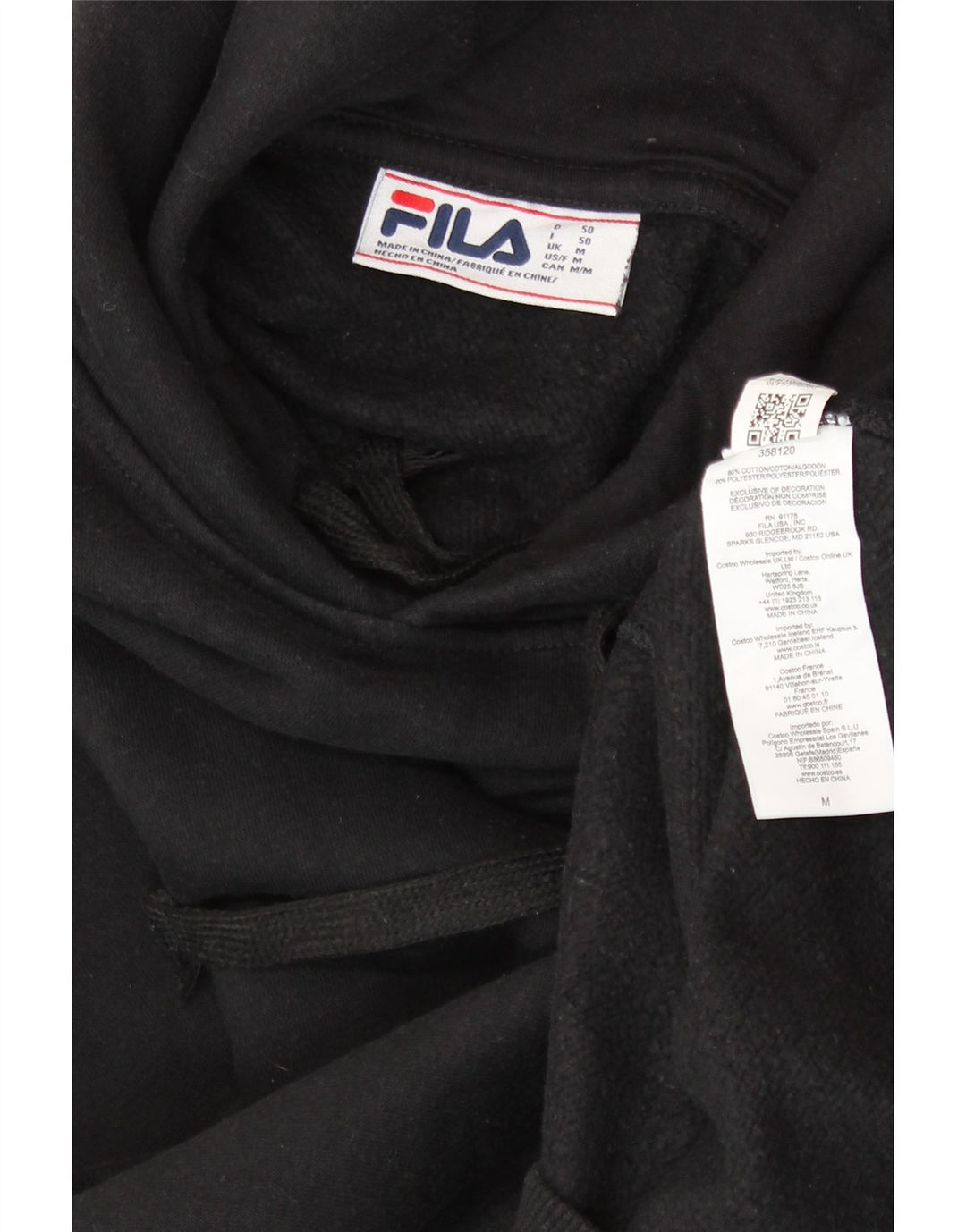 FILA Mens Hoodie Jumper Medium Black Cotton