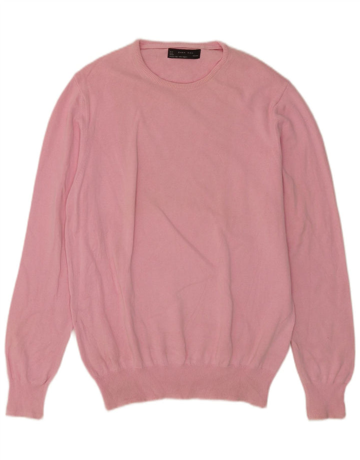 Zara Mens Crew Neck Jumper Sweater Medium Pink Cotton
