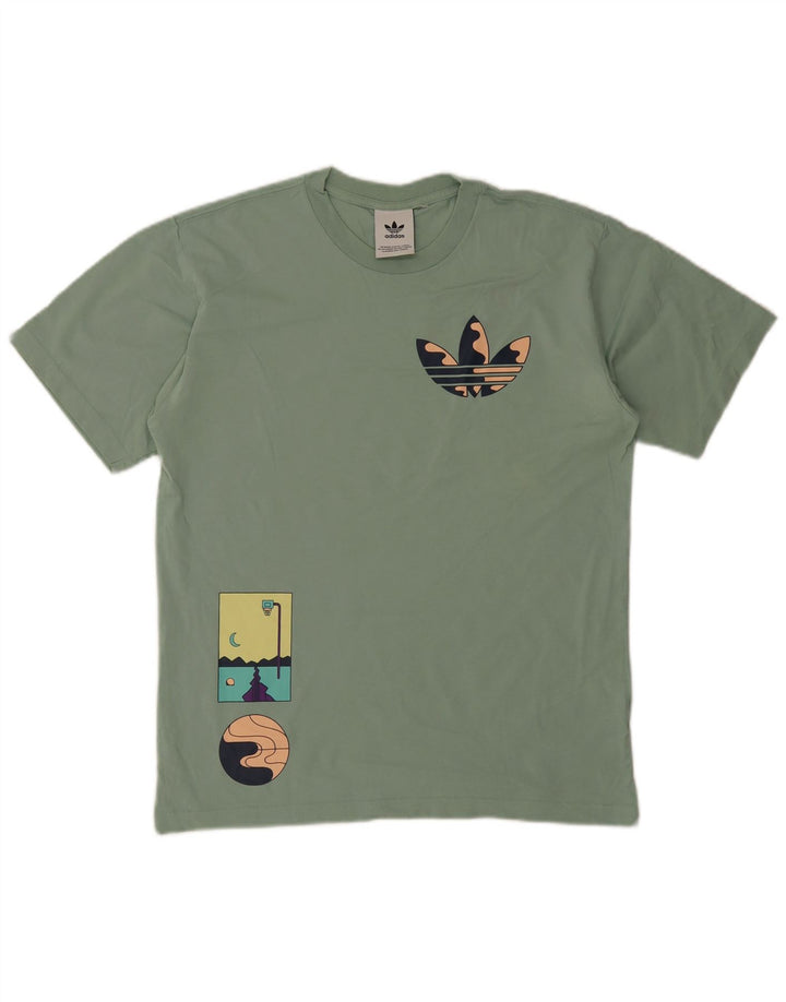 Adidas Mens Graphic T-Shirt Top Medium Green Cotton