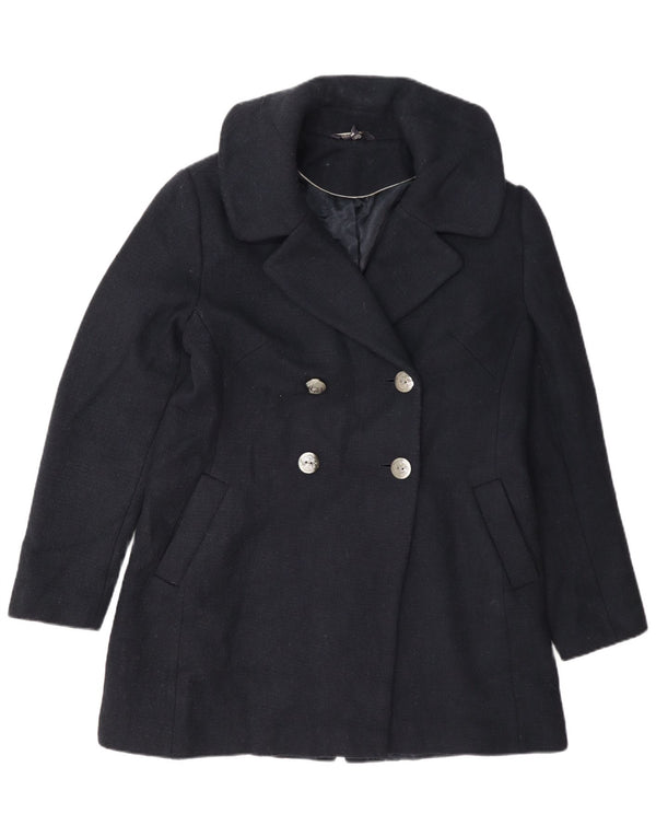 Marks & Spencer Womens Double Breasted Pea Coat UK 12 Medium Navy Blue Wool