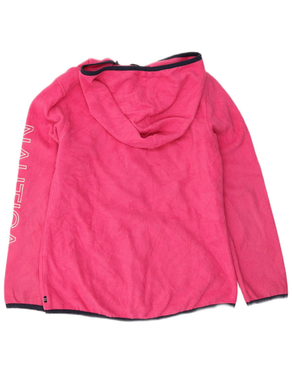 Nautica Girls Graphic Hooded Fleece Jacket 12-13 Years Large Pink Polyester