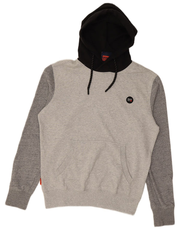 SUPERDRY Mens Hoodie Jumper Large Grey Colourblock Cotton