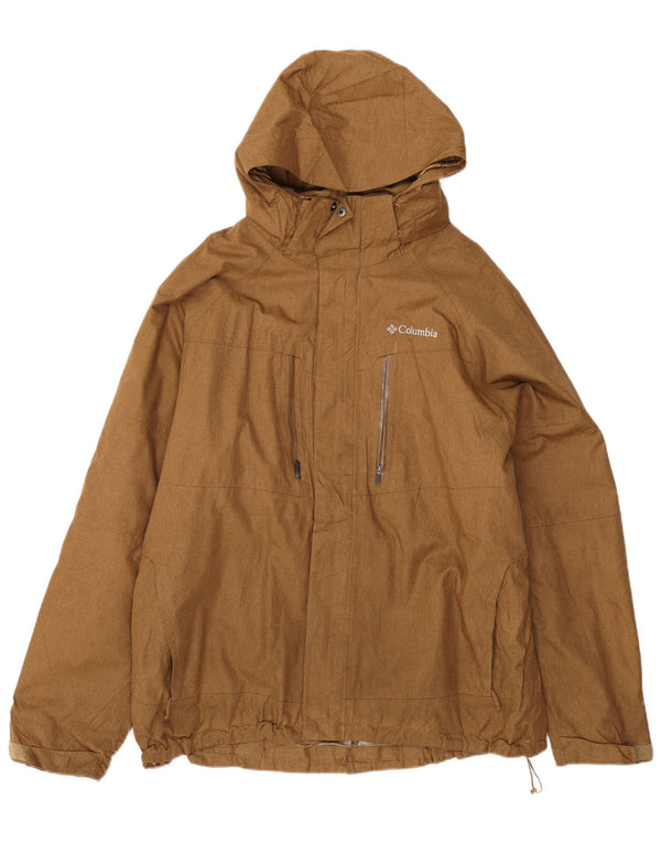 Columbia Mens Omni-Heat Hooded Rain Jacket UK 42 XL Brown Polyester