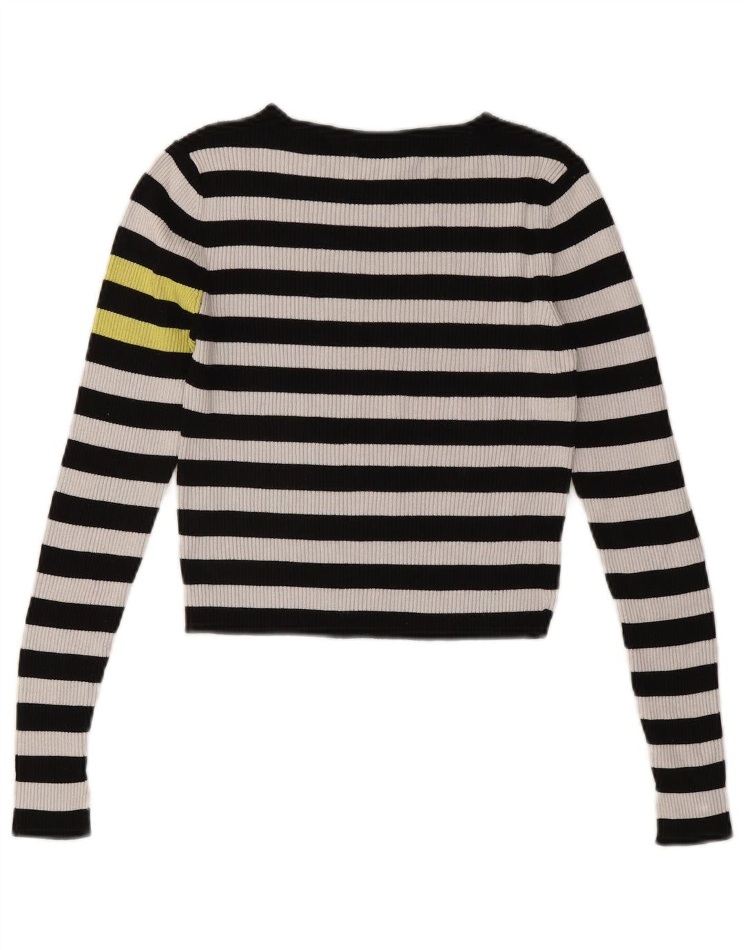 ZARA Womens Crop Boat Neck Jumper Sweater UK 12 Medium Black Striped