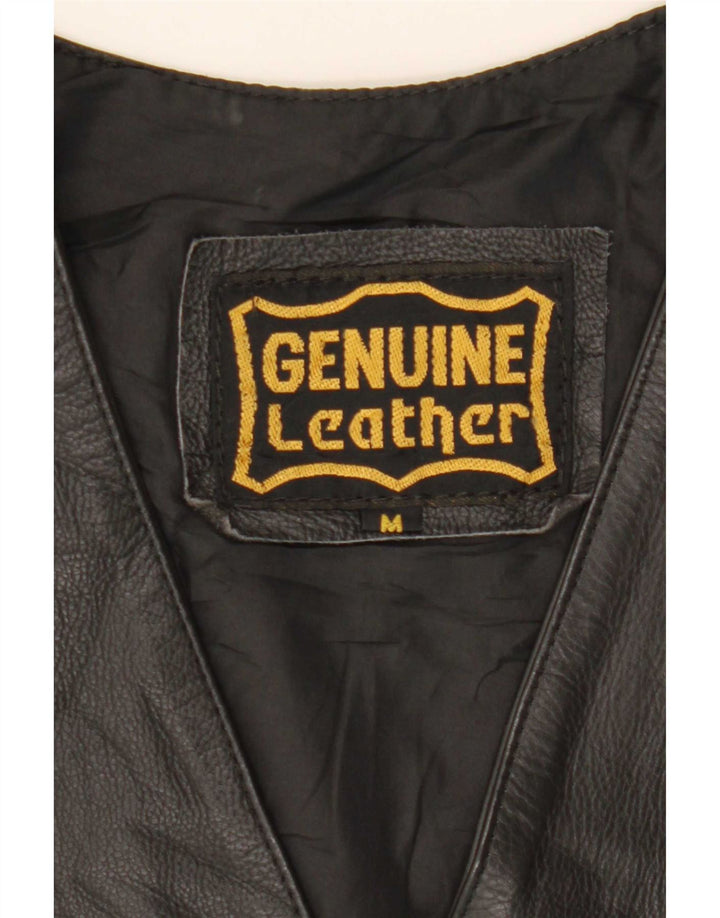 Vintage Mens Leather Waistcoat Medium Black