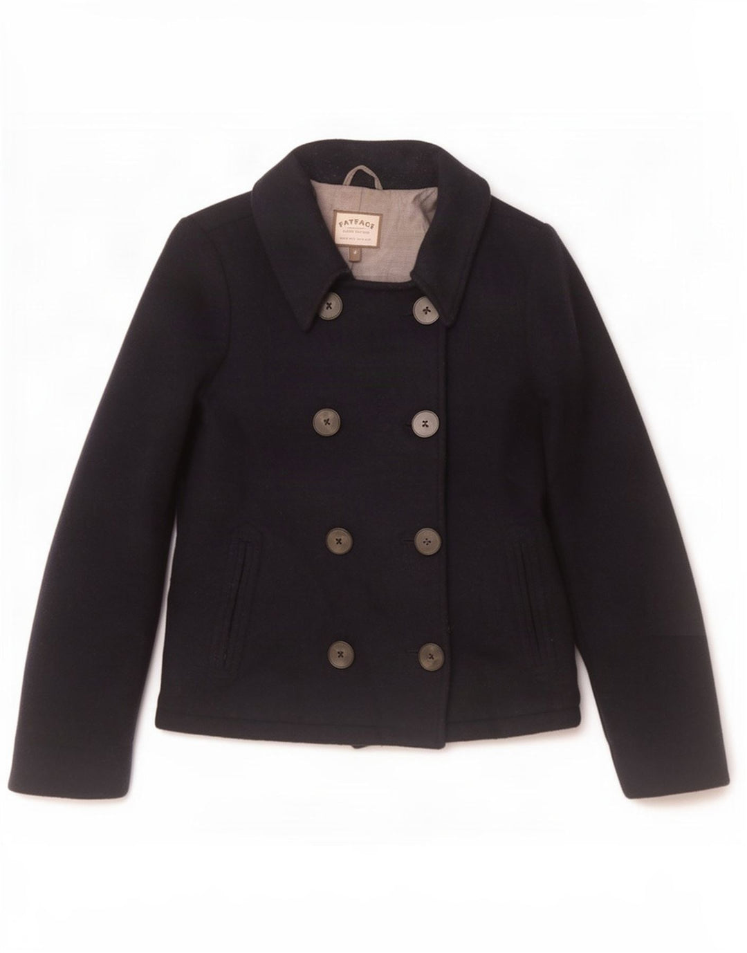 Fat Face Womens Pea Coat UK 10 Small Navy Blue Wool