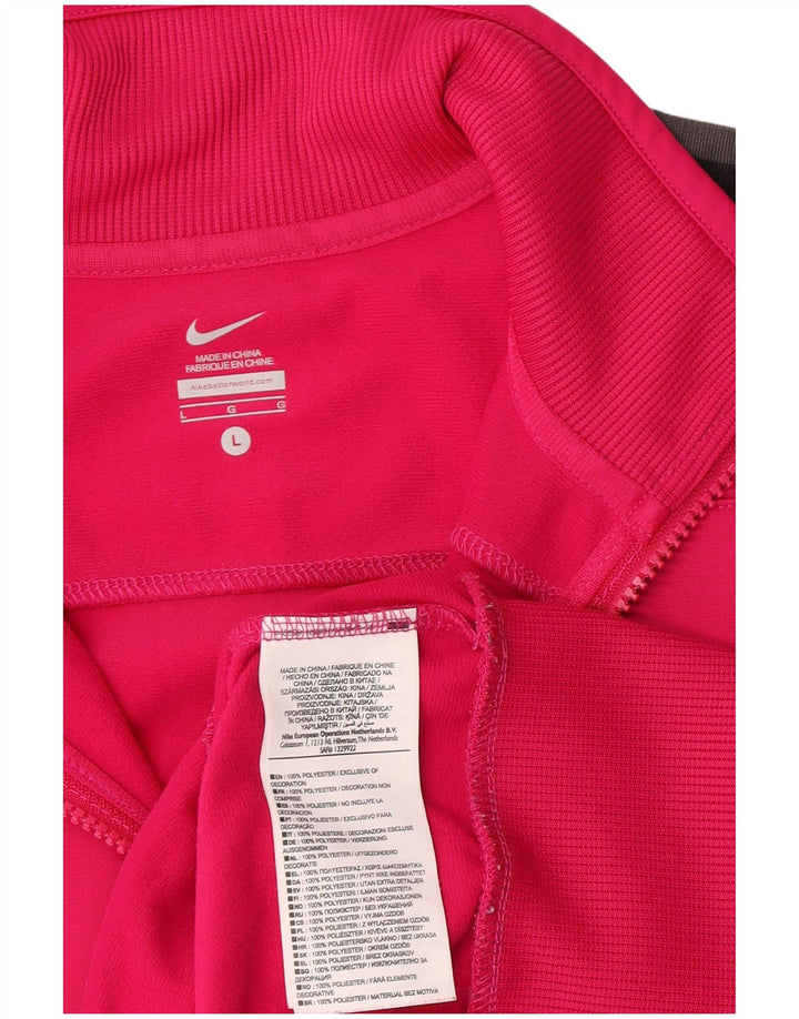 Nike Womens Tracksuit Top Jacket UK 14 Large Pink Colourblock Polyester