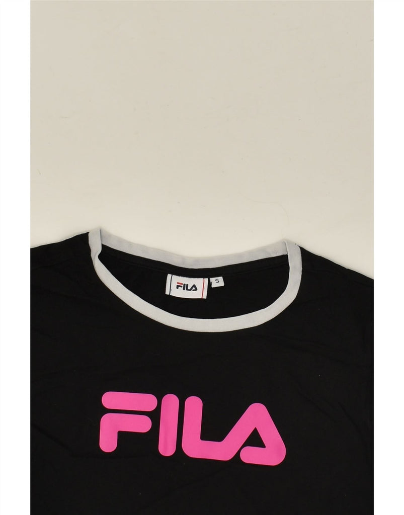 FILA Womens Crop Graphic T-Shirt Top UK 10 Small Black Cotton | Vintage Fila | Thrift | Second-Hand Fila | Used Clothing | Messina Hembry 