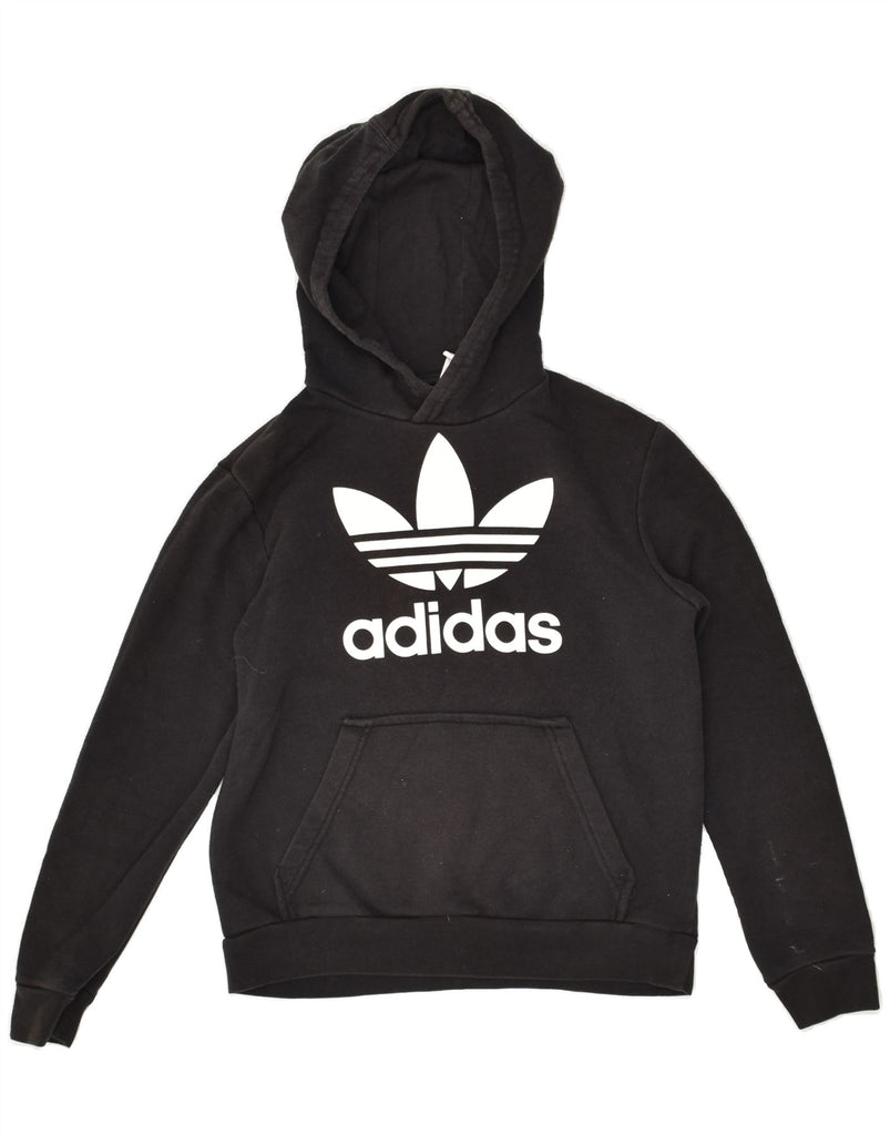 ADIDAS Boys Graphic Hoodie Jumper 10-11 Years Black Cotton Vintage Adidas and Second-Hand Adidas from Messina Hembry 