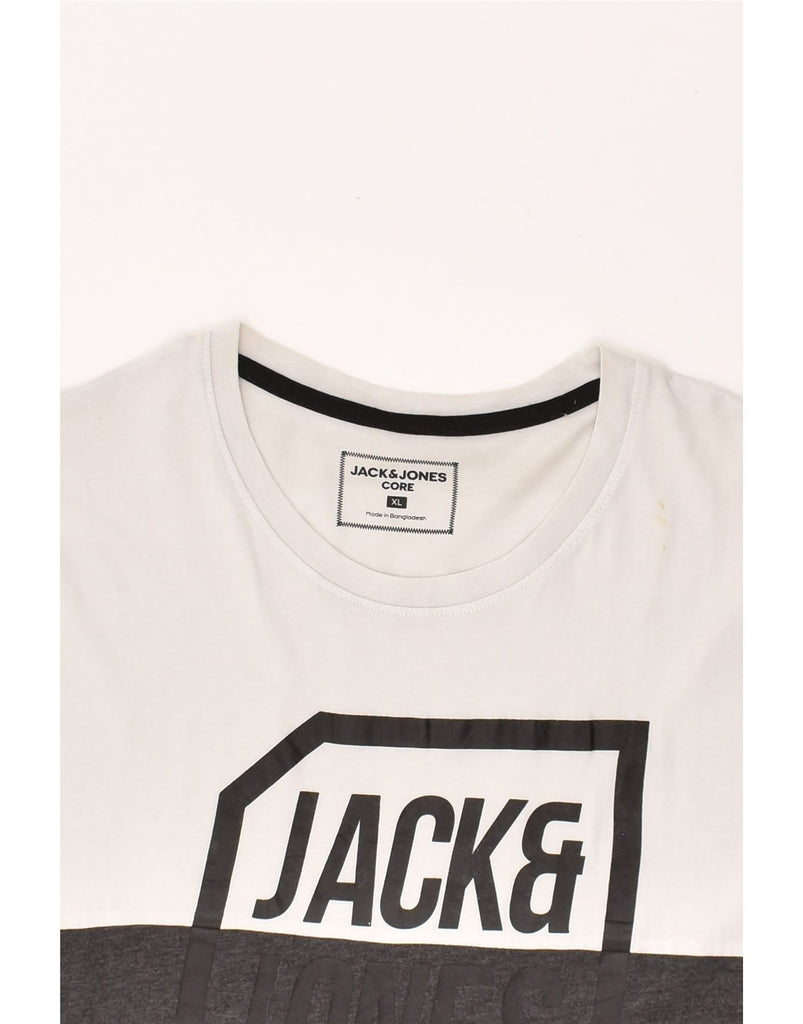 JACK & JONES Mens Core Graphic T-Shirt Top XL White Colourblock Cotton | Vintage Jack & Jones | Thrift | Second-Hand Jack & Jones | Used Clothing | Messina Hembry 