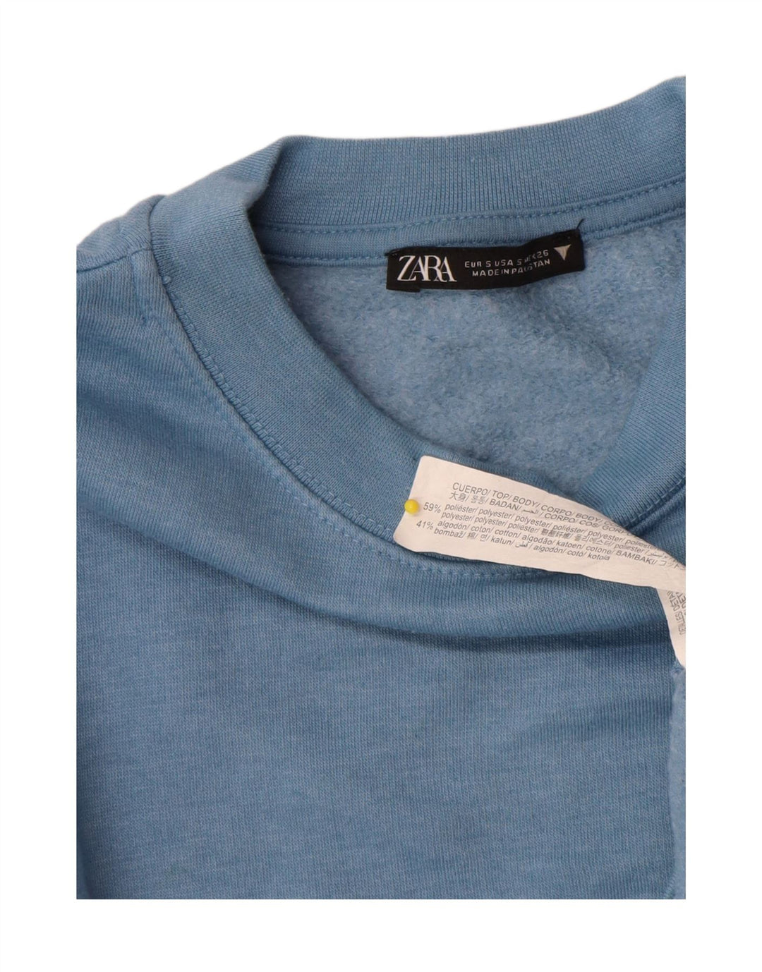 Zara Womens Crop Sweatshirt Jumper UK 10 Small Blue Polyester