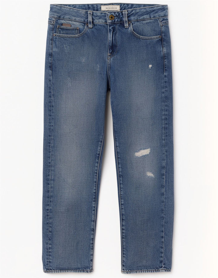 G-Star Womens Distressed Straight Jeans W24 L30 Blue Cotton