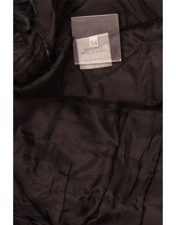 VINTAGE Mens Leather Racer Jacket IT 54 2XL Black Leather