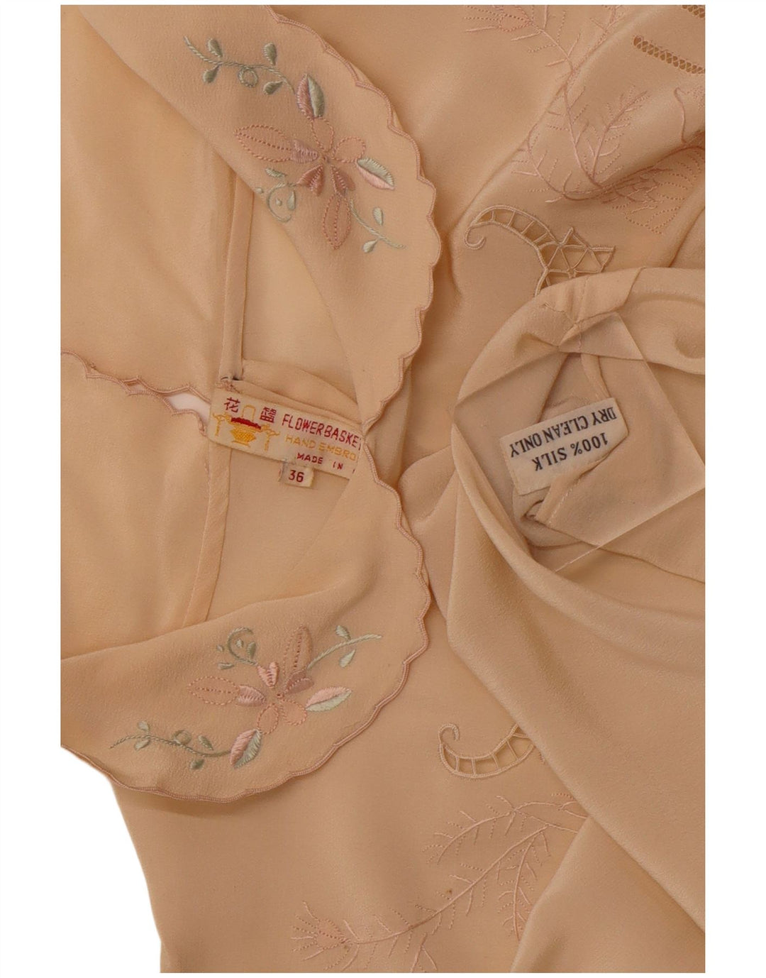 VINTAGE Womens Long Sleeve Shirt Blouse EU 36 Small Beige Floral Silk