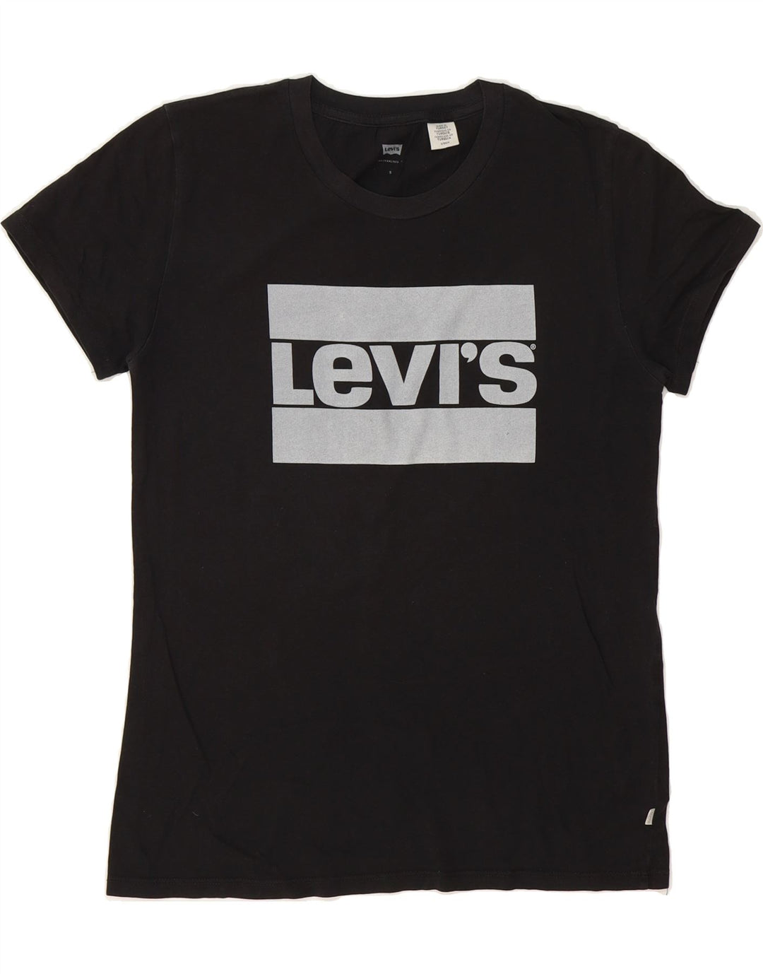 LEVI'S Womens Oversized Graphic T-Shirt Top UK 10 Small Black Cotton Vintage Levi's and Second-Hand Levi's from Messina Hembry 