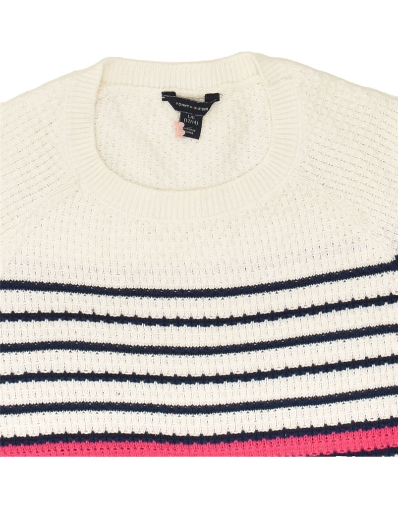 TOMMY HILFIGER Girls Crew Neck Jumper Sweater 12-13 Years Large White | Vintage Tommy Hilfiger | Thrift | Second-Hand Tommy Hilfiger | Used Clothing | Messina Hembry 