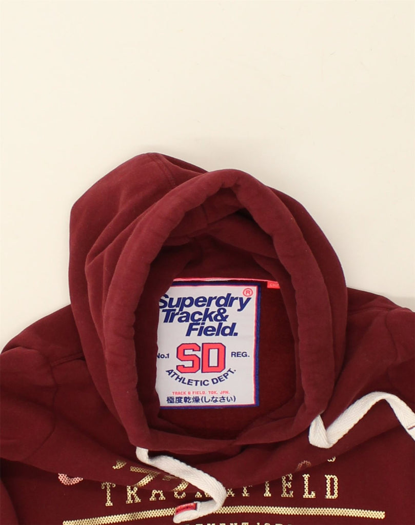 SUPERDRY Womens Graphic Hoodie Jumper UK 8 Small Maroon Cotton | Vintage Superdry | Thrift | Second-Hand Superdry | Used Clothing | Messina Hembry 