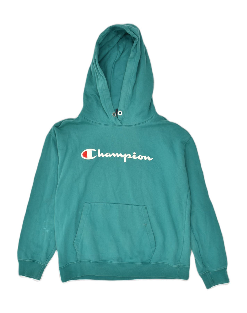 CHAMPION Mens Graphic Hoodie Jumper Medium Green Cotton | Vintage Champion | Thrift | Second-Hand Champion | Used Clothing | Messina Hembry 