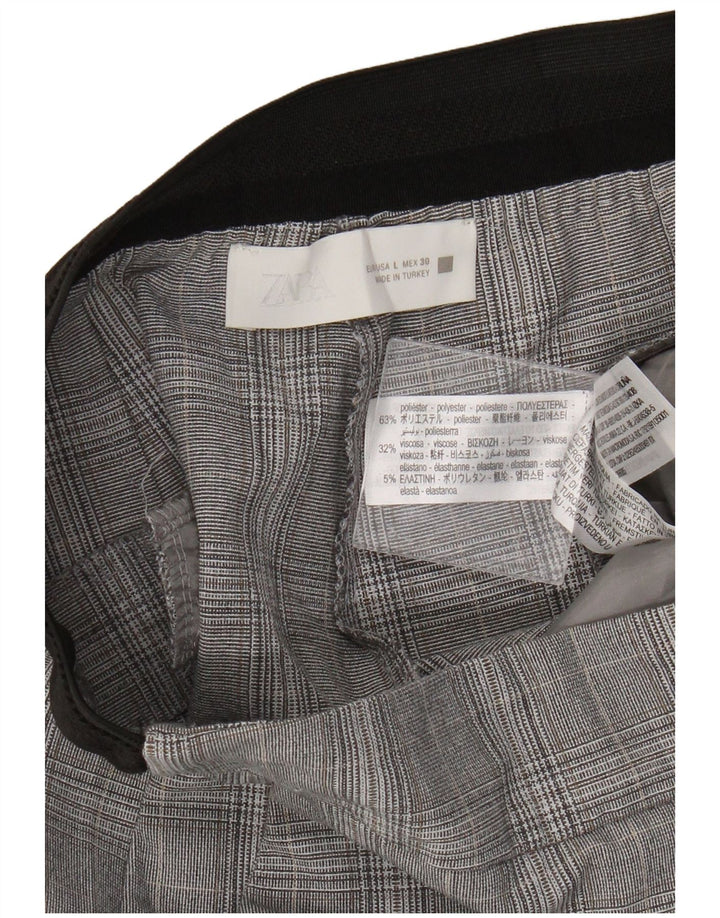Zara Womens Slim Chino Trousers Large W30 L27 Grey Check Polyester