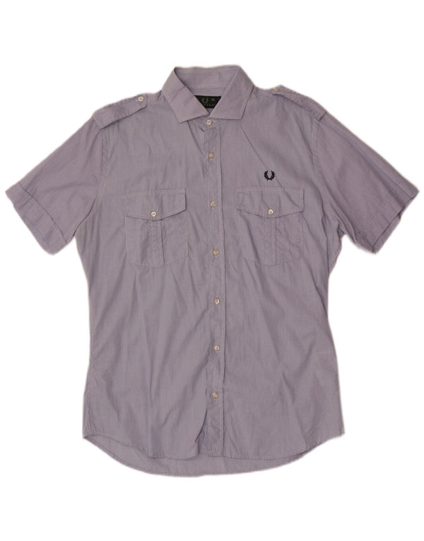 Fred Perry Mens Short Sleeve Military Shirt XL Blue Gingham Cotton