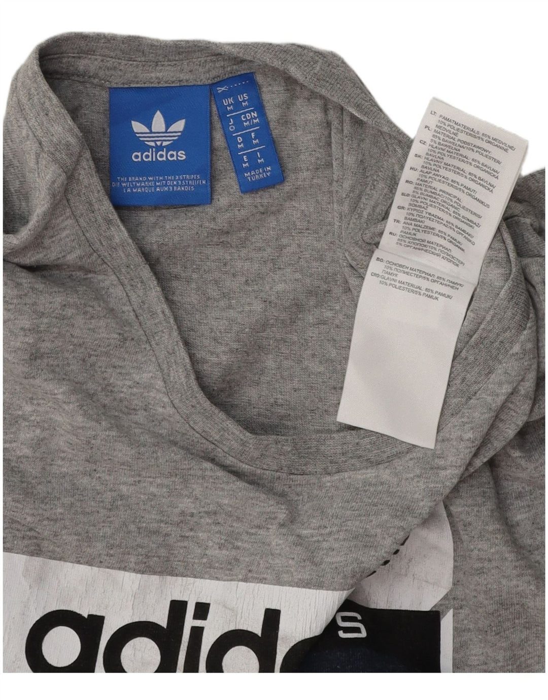 ADIDAS Mens Graphic T-Shirt Top Medium Grey Cotton