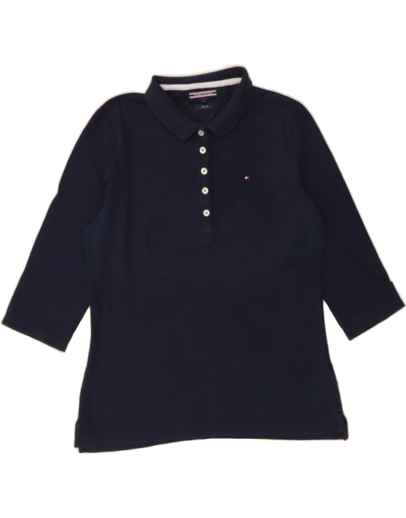 TOMMY HILFIGER Womens Slim Fit 3/4 Sleeve Polo Shirt UK 14 Large Navy Blue Vintage Tommy Hilfiger and Second-Hand Tommy Hilfiger from Messina Hembry 