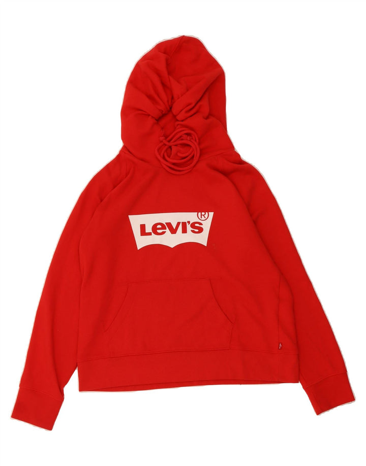LEVI'S Womens Graphic Hoodie Jumper UK 14 Medium Red Cotton Vintage Levi's and Second-Hand Levi's from Messina Hembry 