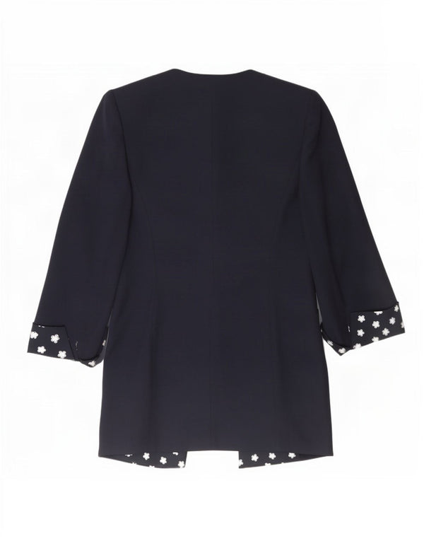 Luisa Spagnoli Womens Longline Blazer Jacket IT 48 XL Navy Blue Floral