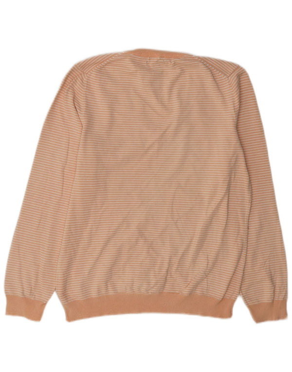 Tommy Hilfiger Womens V-Neck Jumper Sweater UK 16 Large Orange Striped
