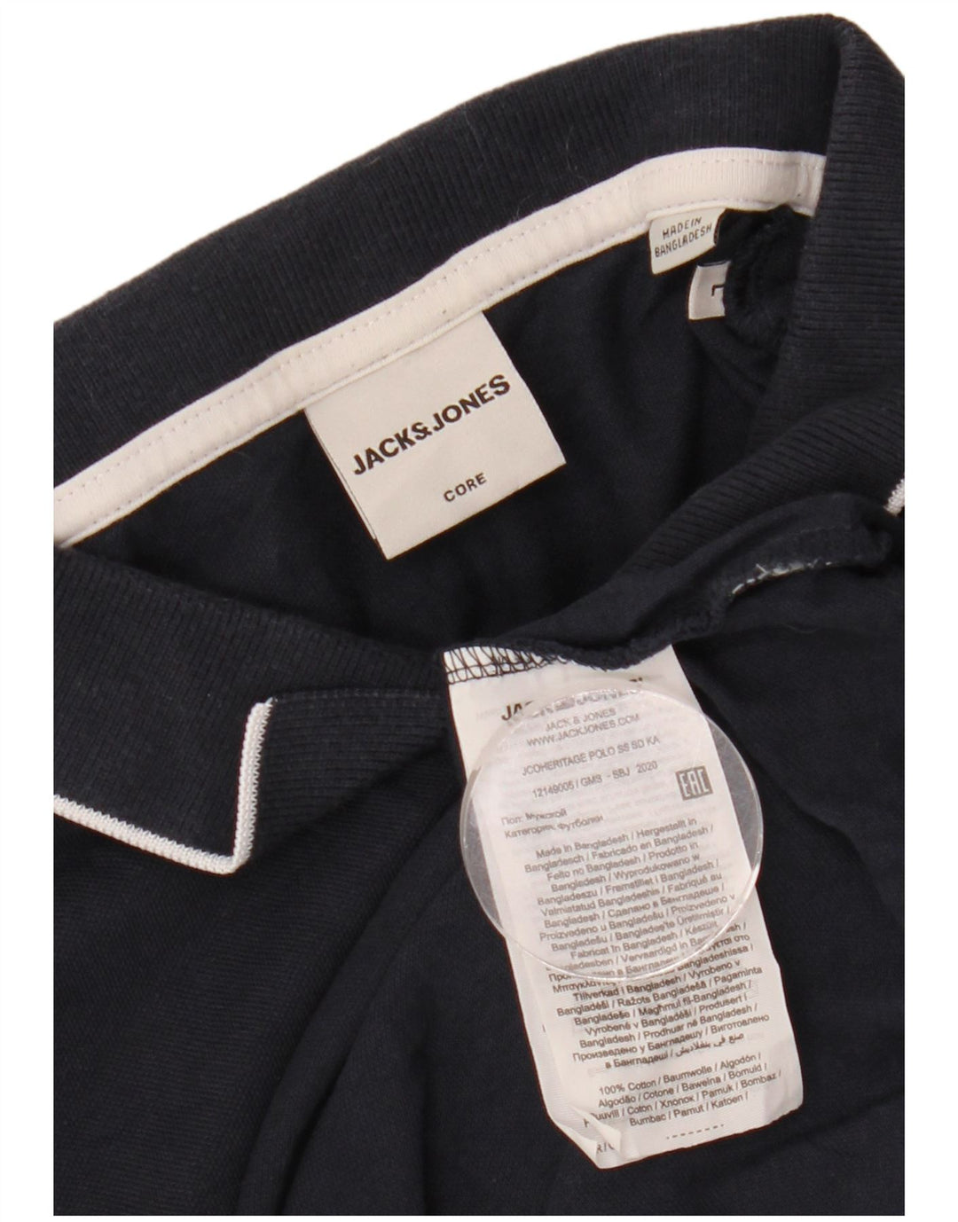 JACK & JONES Mens Graphic Polo Shirt Large Navy Blue Cotton